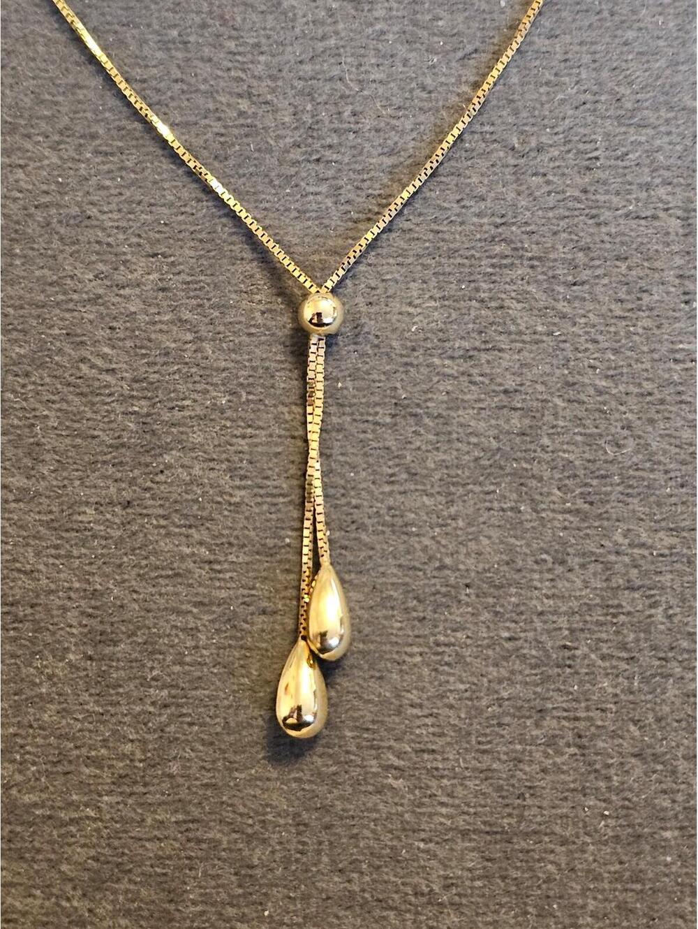 10k Gold Box Chain Lariat Necklace